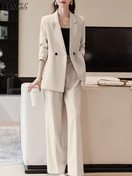 ZANZEA Fashion Women Blazer Solid OL Work Pant Sets 2PCS Tracksuits Elegant Loose Wide Leg Trousers Suits Office Outfits