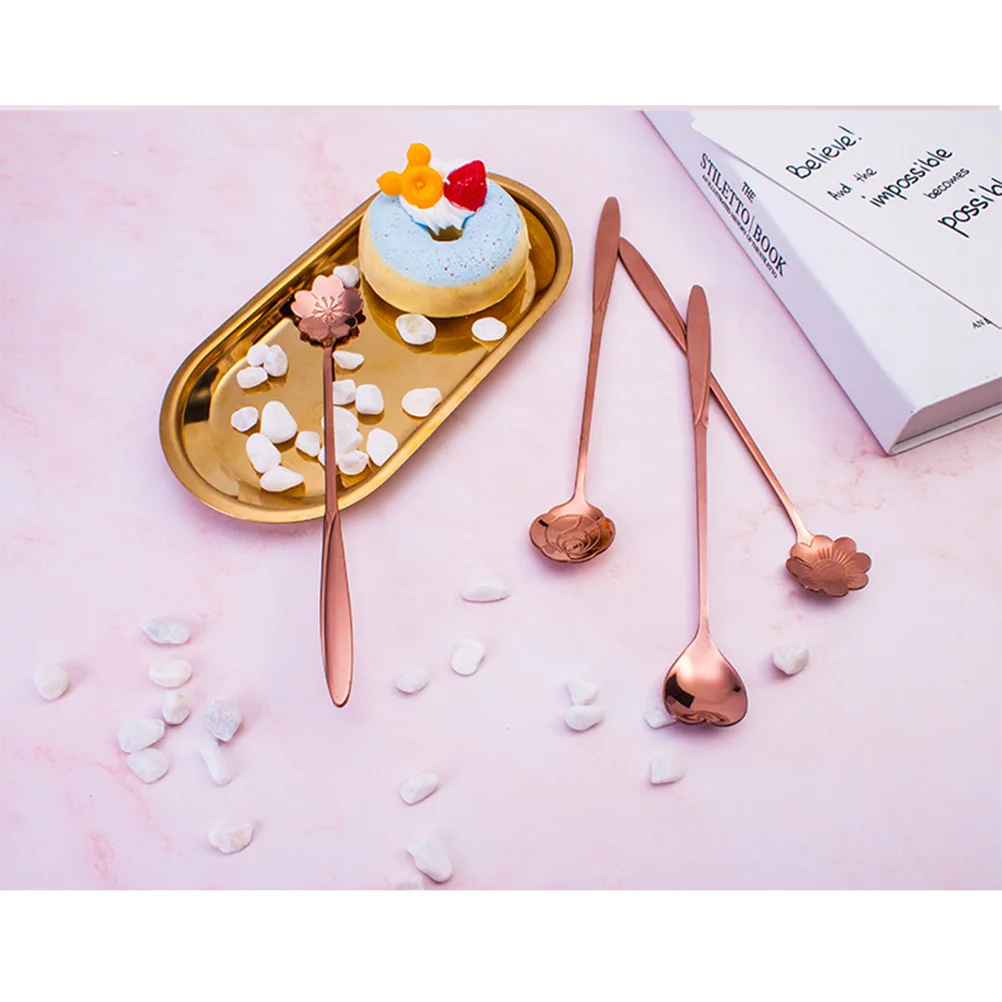 

3 Pcs Rose Gold Ice Spoon Coffee Stirring Spoons for Decorative Dessert Sugar Honey