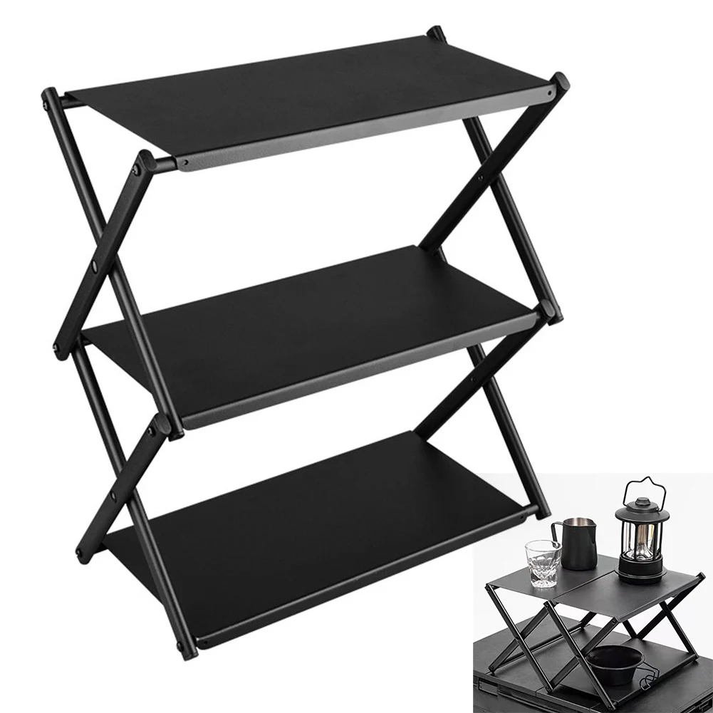 

Camping Storage Folding Storage Rack Outdoor Storage Rack Adjustable Setup No Assembly Required Sturdy Construction