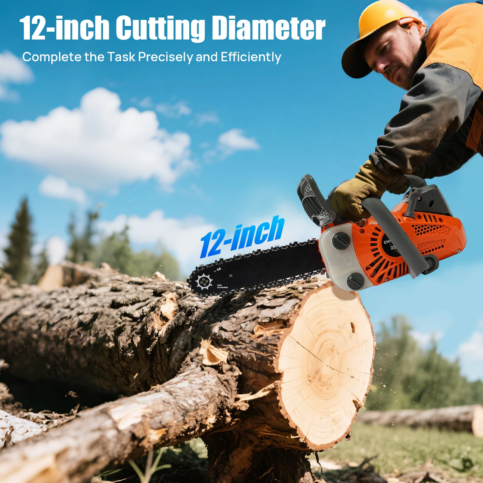 900W Gasoline Chainsaw,  25.4cc Top Handle Chainsaw, 2-Stroke Engine Chainsaw Woodworking Tools with Guide Plate Cover