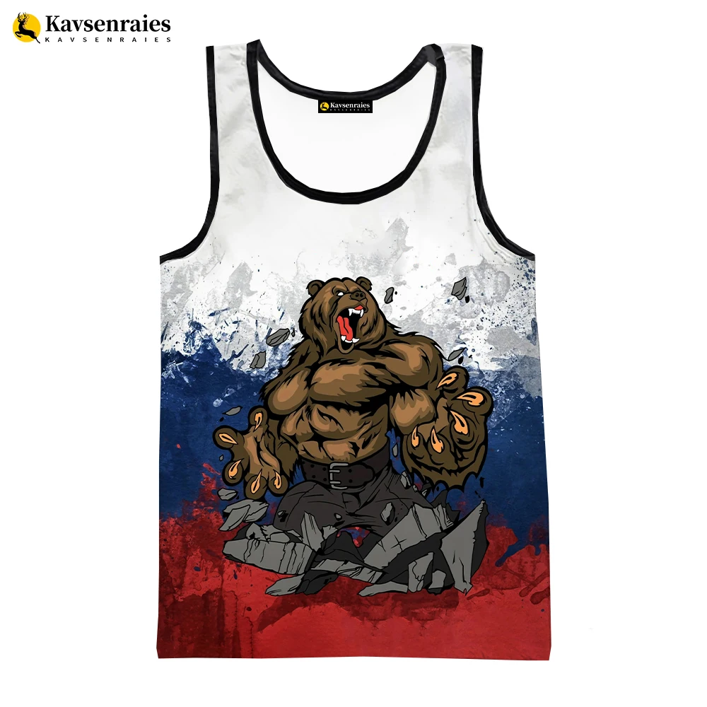 Russia Bear 3D Tank Tops Russian Flag Print Vest Men Women Fashion Casual Sleeveless Shirts Streetwear Oversized T-shirt