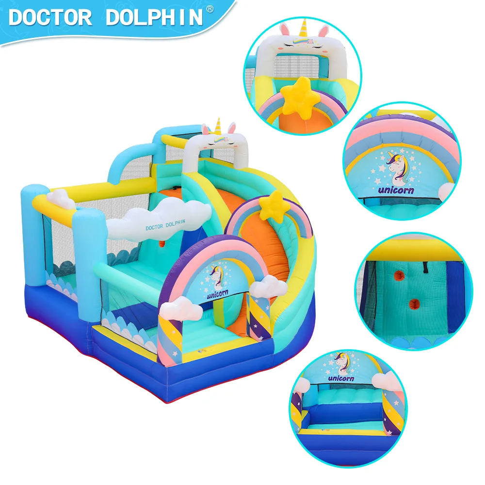 Doctor Dolphin Inflatable jumping Castle Boucy House wth Ball Pit Slide Bounce House with Blower birthday gift toys for kids