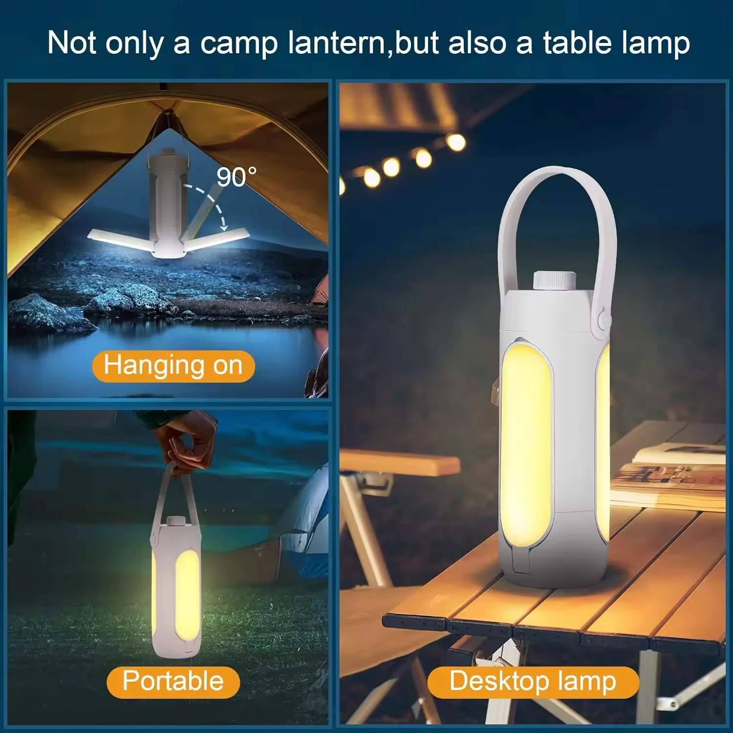 7000K Expandable Lampshade 360 ° Panoramic Lighting Rechargeable Camping Tent Hanging Lamp Portable Outdoor LED Light