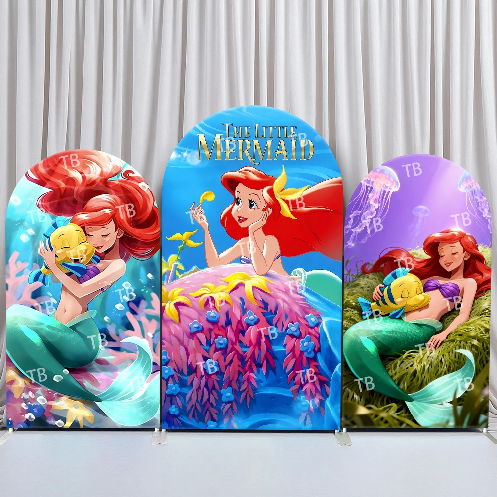 

TB Little Mermaid Arch Backdrop Cover Birthday and Baby Shower Flounder Sea Flower Jellyfish Theme Kids Party Photo Booth Decor