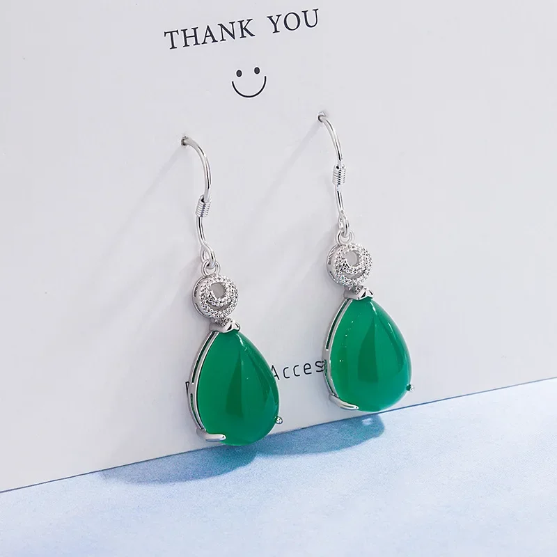 Real S925 Silver color Earring Pure Emerald Gemstone Jewelry for Women Bizuteria 925 Jewelry Kolczyki Orecchini Drop Earrings image 3