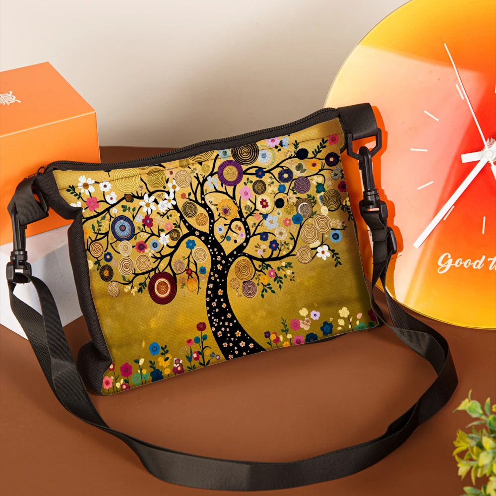 1pc Artistic Tree Of Life Crossbody Bag Yellow Floral And Abstract Pattern Shoulder Bags For Women Travel Shopping Work Daily Us