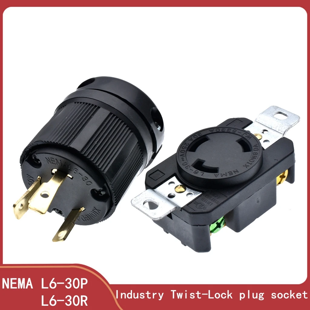 NEMA Male & Female Twist Lock Electrical Plug, L6-30P L6-30R 30A 250V Twist Lock Electrical 3 Pin Plug Receptacle Connector