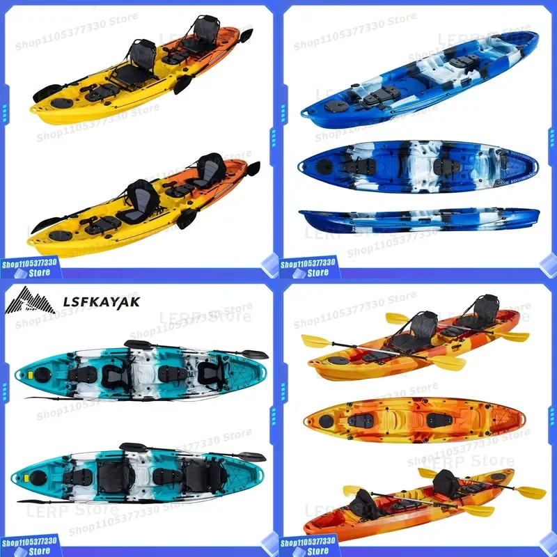 2+1 Person 3 Seaters Sit on Top Plastic Pe Recreational Kayak for Lake River, Chair, Back Seat, Fishing Rod Holder Retenal