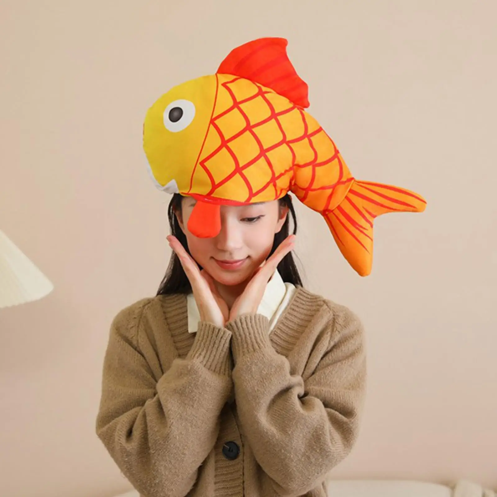 Koi Fish Hat Cute Plush Funny Costume Cap Versatile Headdress for Christmas Celebration Adult Birthday