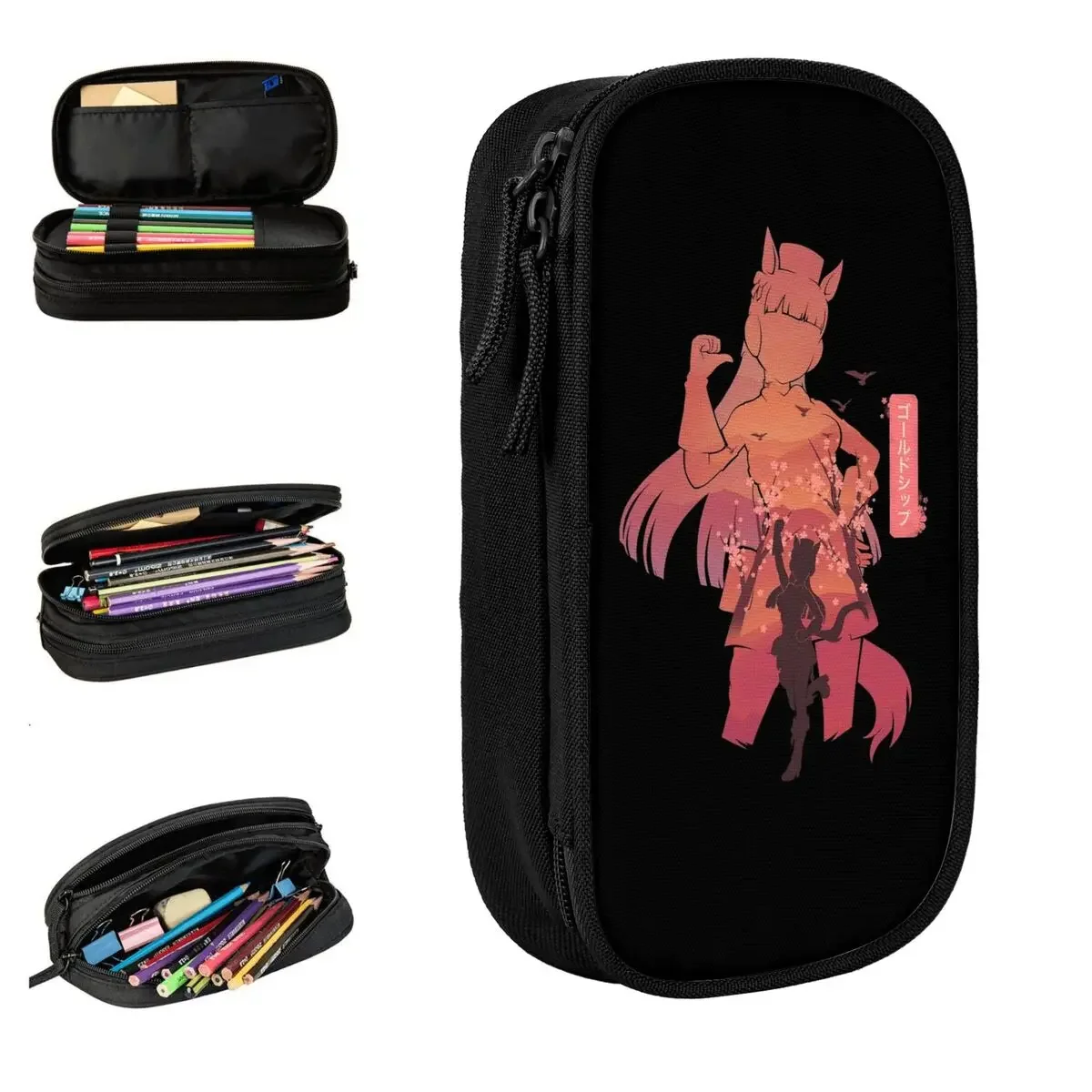 Gold Ship Uma Musume Anime Pencil Cases Creative Pen Box Bags Girl Boy Large Storage Office Cosmetic Pencil Box