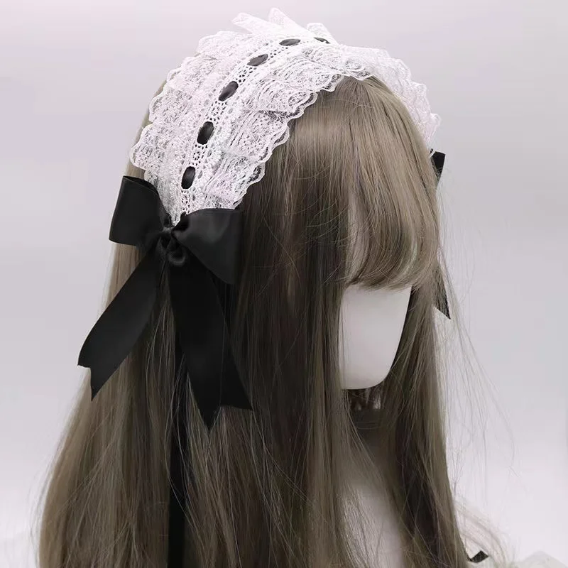 Japanese Lolita Maid  Headwrap Lace with Bow Women Gothic Hairbands Girl's Headbands Lady's Cosplay Hair Accessories