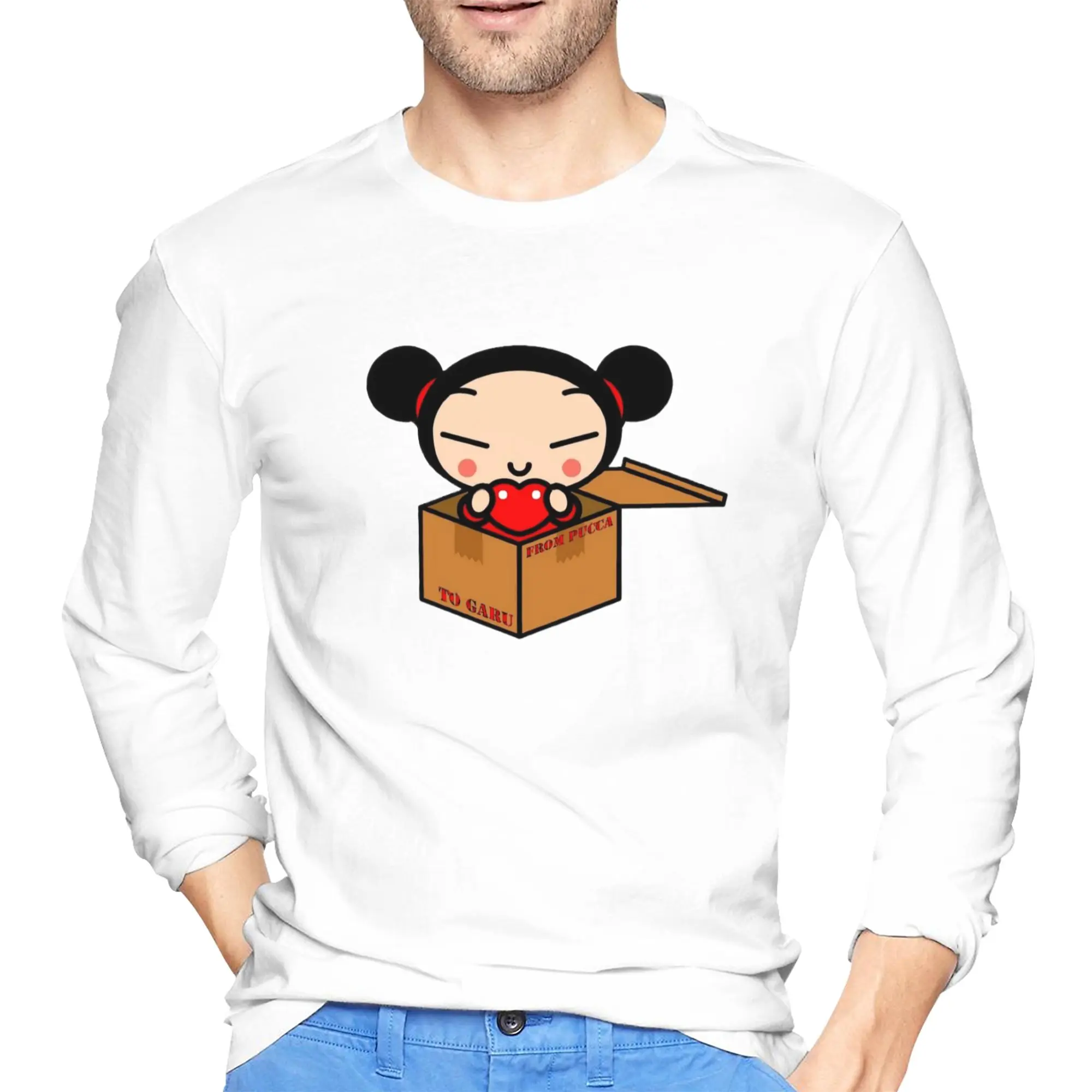 

pucca Мужская футболка с длинными рукавами Повседневные футболки с круглым вырезом Весенние и осенние мужские топы