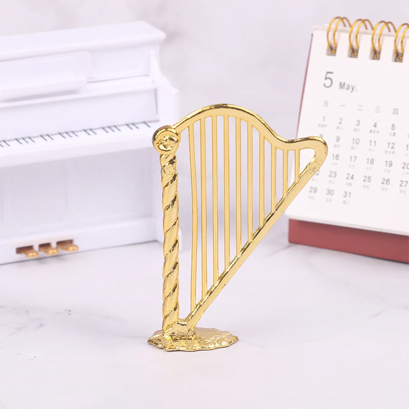 1PC 5x7.3cm Dollhouse Harp Model Musical Instrument Toy Doll House Accessories Dolls Music House Bar Decoration Home Decor