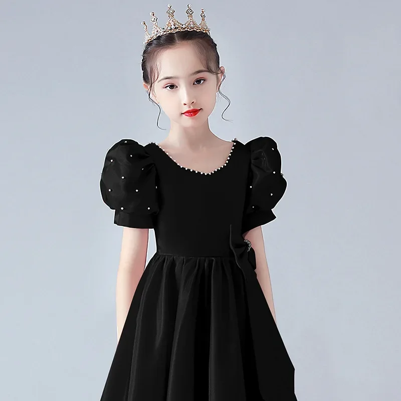 Black Flower girl Dress for Prom Teen Wedding Ceremony dresses Children costume 12 14 15 Years Kids Party Evening Ball Gown Robe