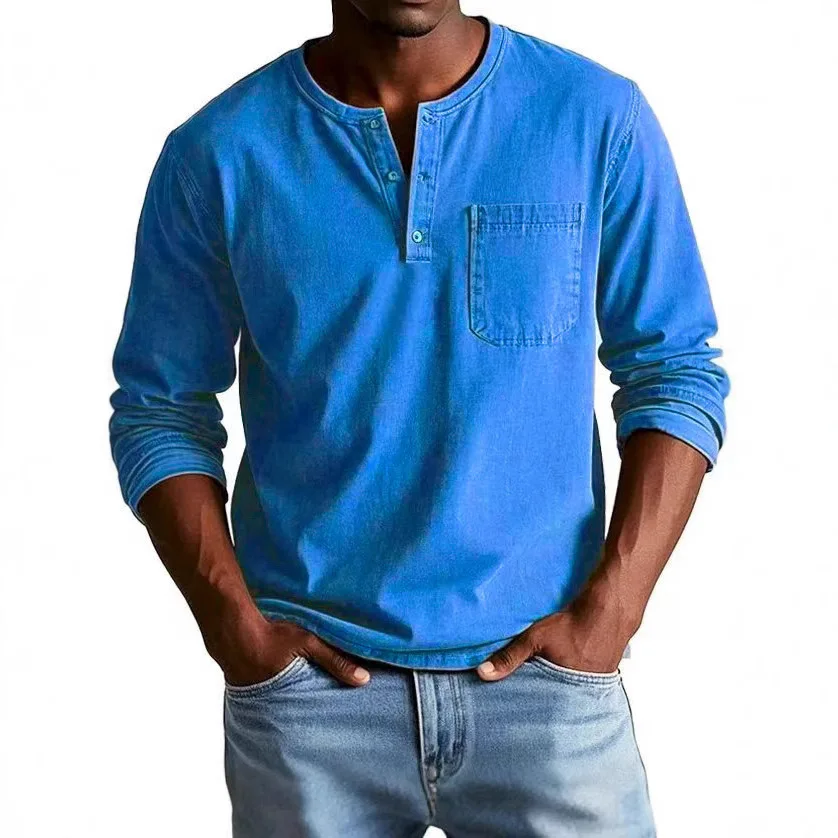 Autumn Winter 2025 New Fashion Men's V-neck Long Sleeve Solid Color Casual Trendy Simple Basic Loose Pullovers Male Clothes Tops