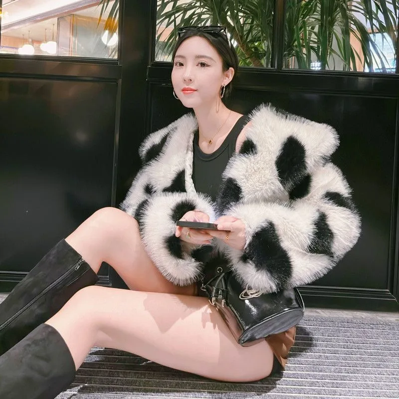 Women's Clothing Fur Coats Shawls Navy Collars Love Hearts Sexy Eco-friendly Furry Coats Chic Korean Style Versatile Coats Fur