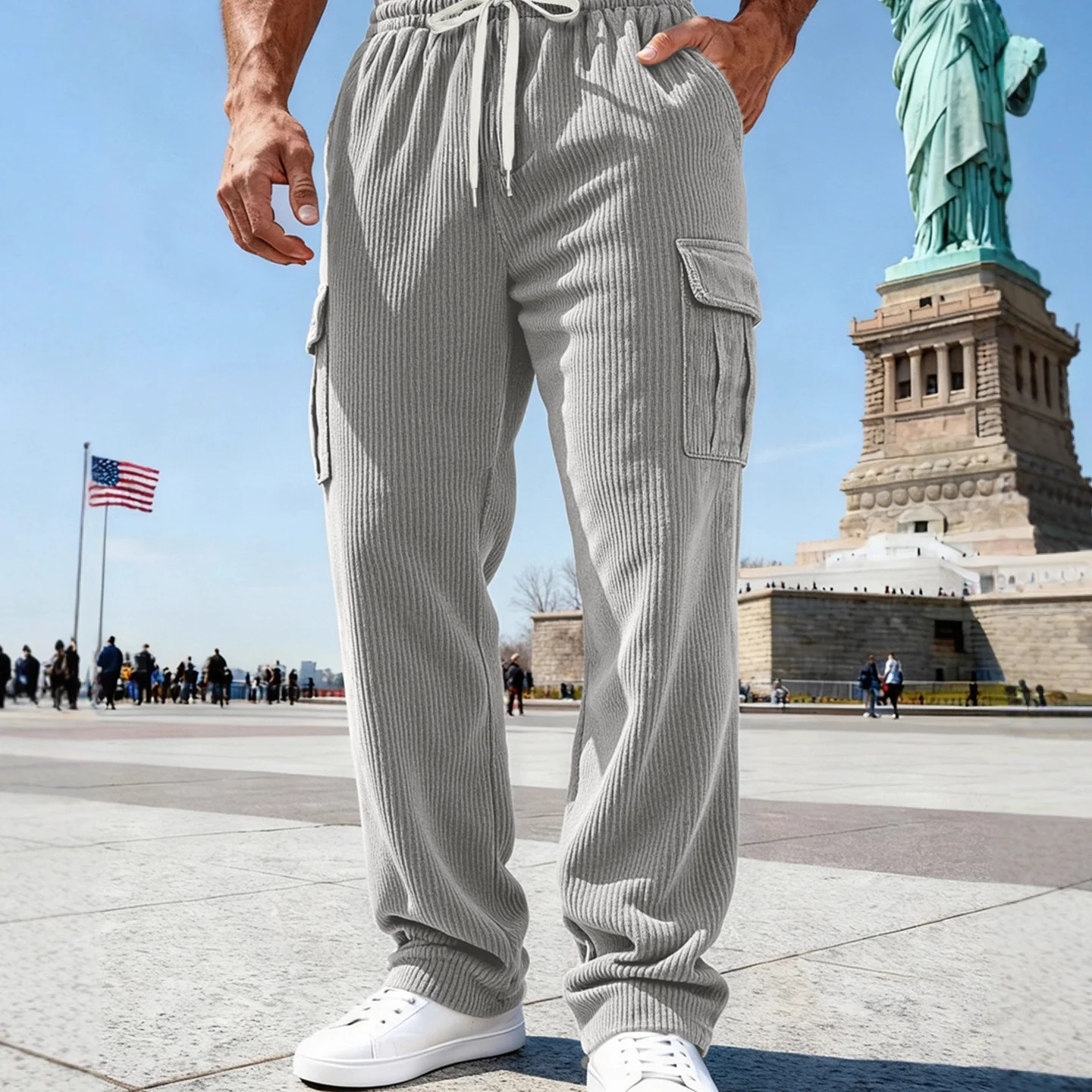 

Мужские тяжелые вельветовые охотничьи брюки свободного покроя в американском стиле, рабочая одежда, брюки-карго, повседневные прямые брюки со средней талией