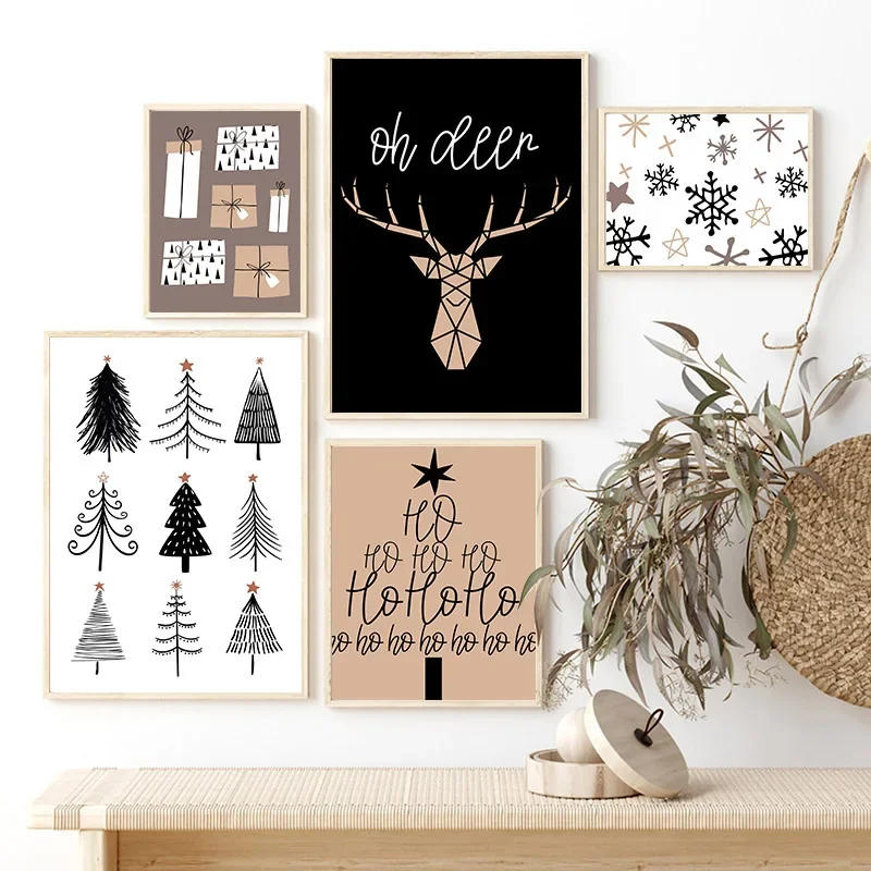 

Snow Deer Cartoon Happy Christmas Gift Reindeer Wall Art Canvas Painting Nordic Posters Prints Wall Pictures Living Room Decor