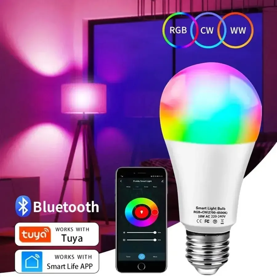 مصباح LED ذكي Tuya ، تحكم بتطبيق ، إضاءة خافتة ، بلوتوث ، مصباح RGB ، ديكور غرفة النوم ، إضاءة الحفلات ، الحياة الذكية ، E27 ، V