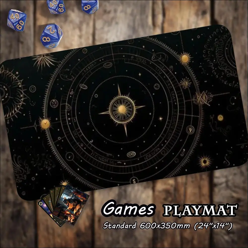 Black Gold Alchemical Star Chart Playmat Vintage Large Gaming Desk Mat Extended Mouse Pad for Astrology Alchemist Studios Gamers