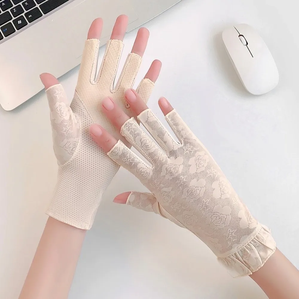 New Thin Sun Protection Gloves Breathable Non-slip Exposed Finger Gloves Half-finger Gloves Summer