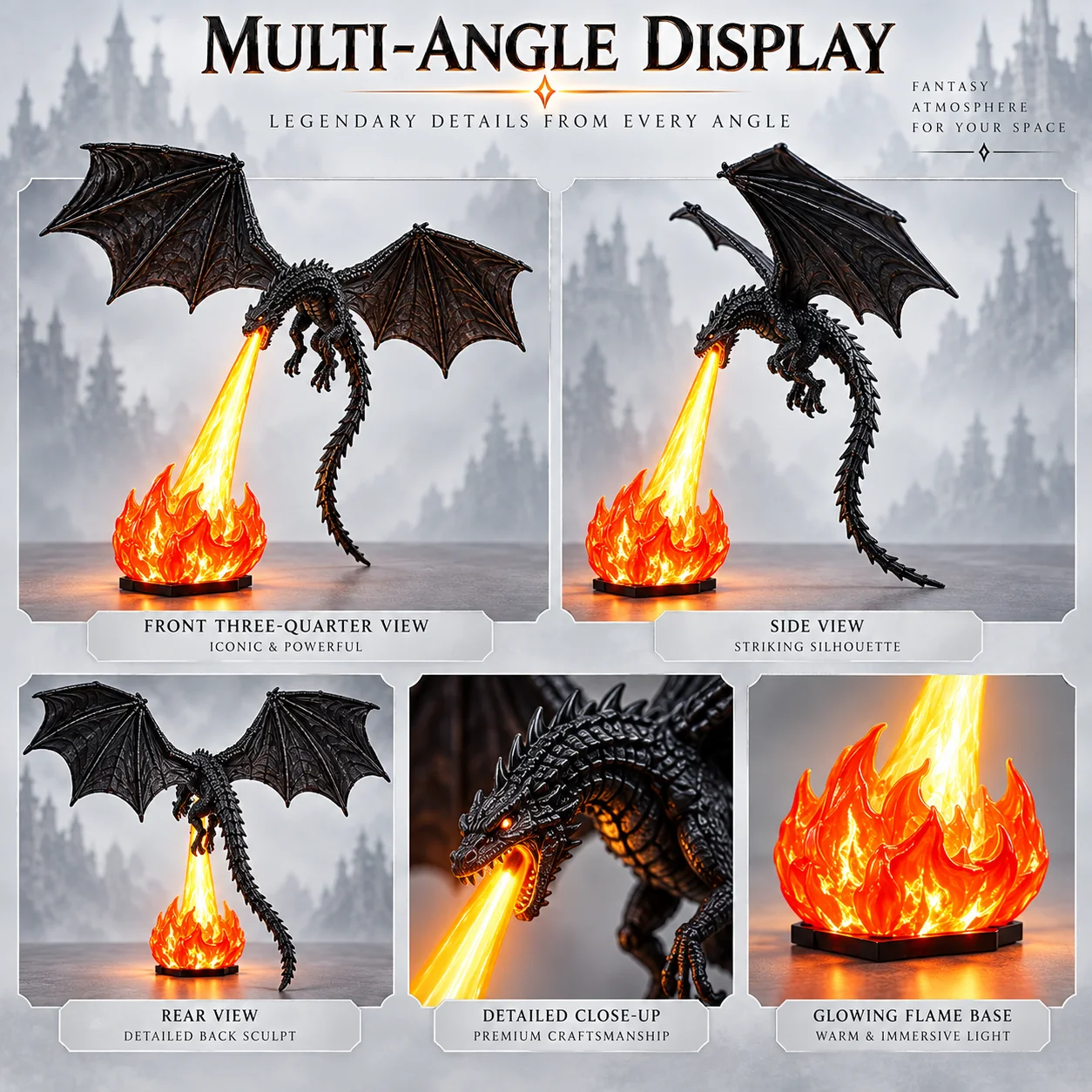 3D Printed Dragon Breath Car Ambient Light LED Steady Glow Adhesive Interior Decoration Creative Auto Ornament Bedroom Decor