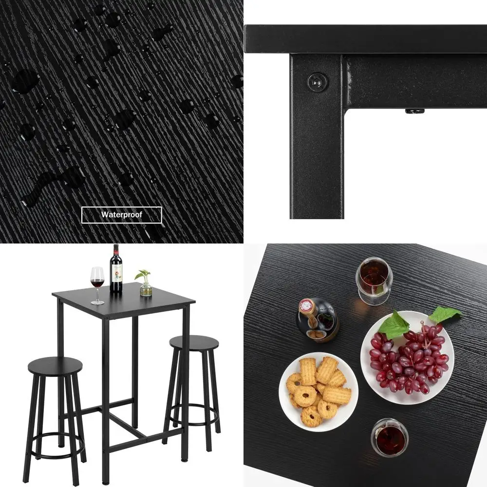 

Комплект из черного квадратного барного стола в деревенском стиле с 2 стульями для кухни или гостиной