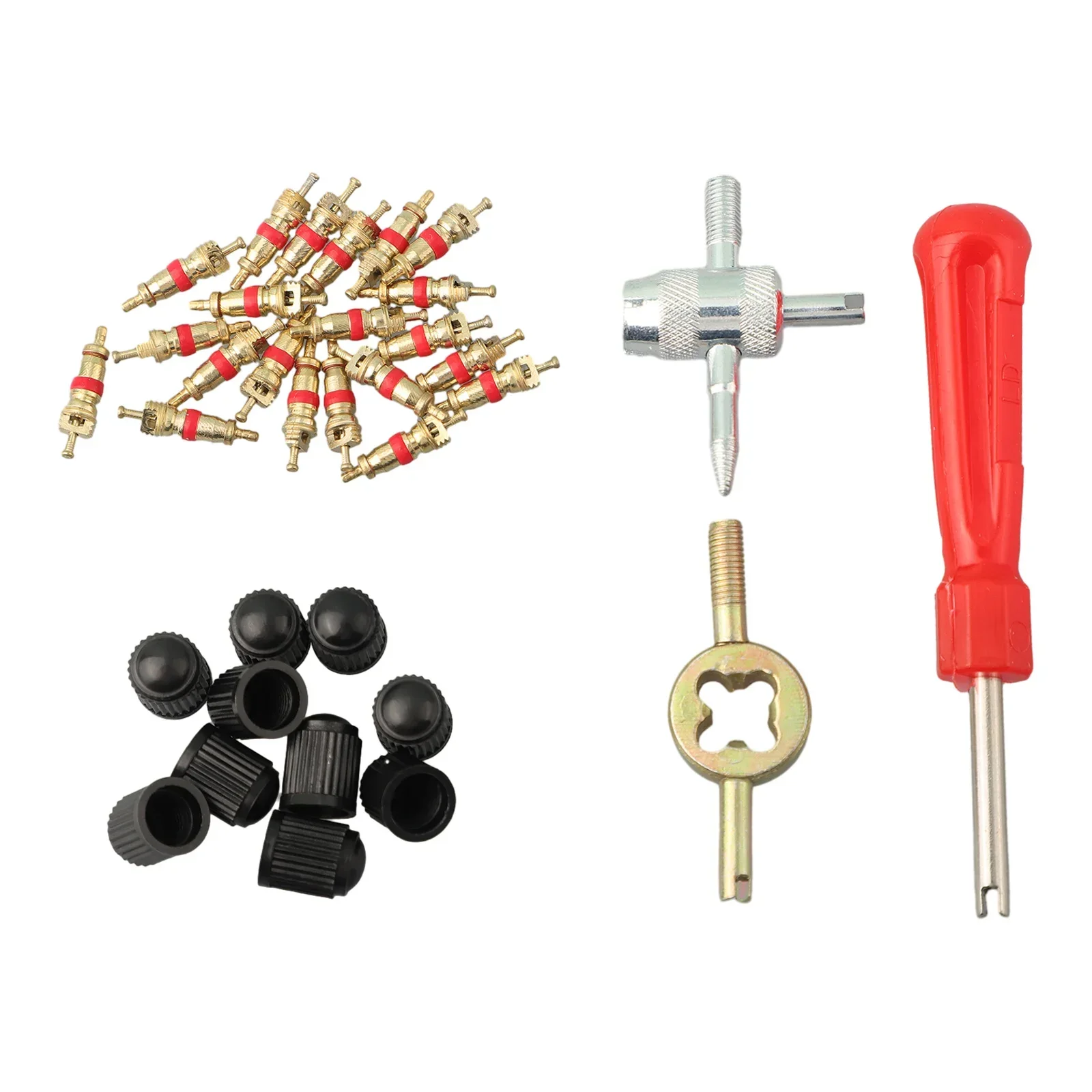 33pcs/Set Plastic+Metal Car Bicycle Slotted-Handle Tire Valve Stem Core Remover-Screwdriver Car Repair Tool Kit