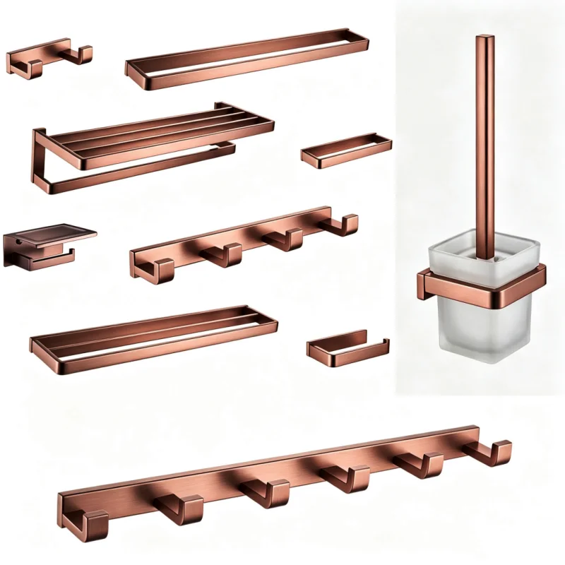 Brushed Rose Gold Wall Mount Shelf Toilet Bath Hardware 2/4/6 Hook Paper Holder Towel Bar Rack Rail Rod Robe Hook Hanger