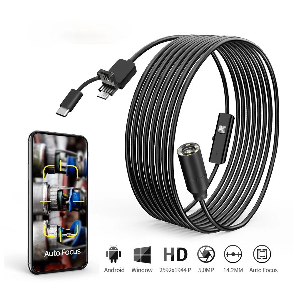 Imagem -05 - Zoom Automático Focal Wifi Endoscópio Câmera Cmos Borescope Inspeção Otoscópio para Android & Iso Smartphone Microscópio 14 mm 5mp 1944p 3x