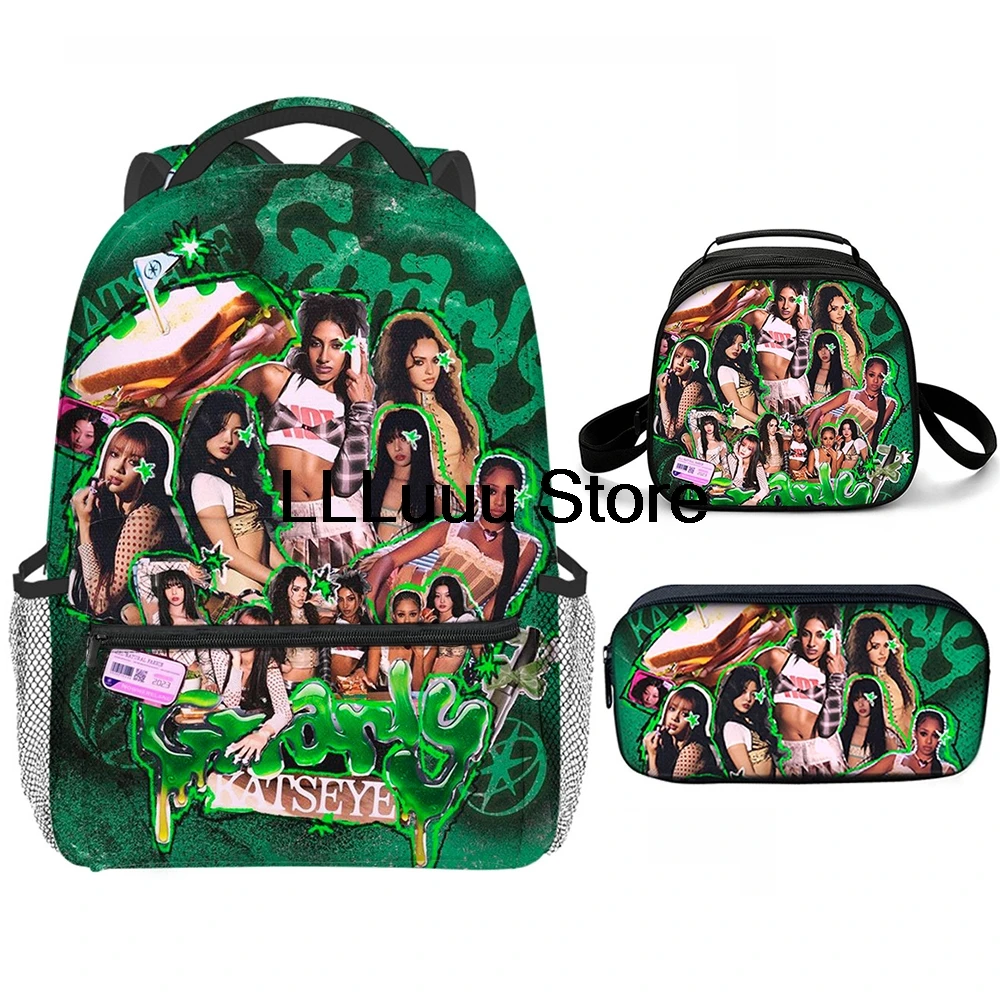 3D Print Classic Popular Funny Katseye 3pcs/Set School Bags Laptop Daypack Backpack Semi-circular shape Lunch bag Pencil Case