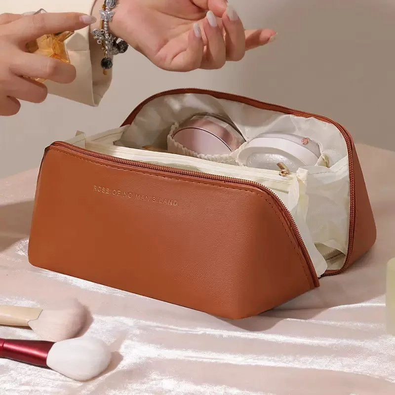 1-2pcs Multi-functional Large-capacity Cosmetic Bag, Portable Handheld Travel Makeup Storage Bag, Multi-compartment Cosmetic Bag