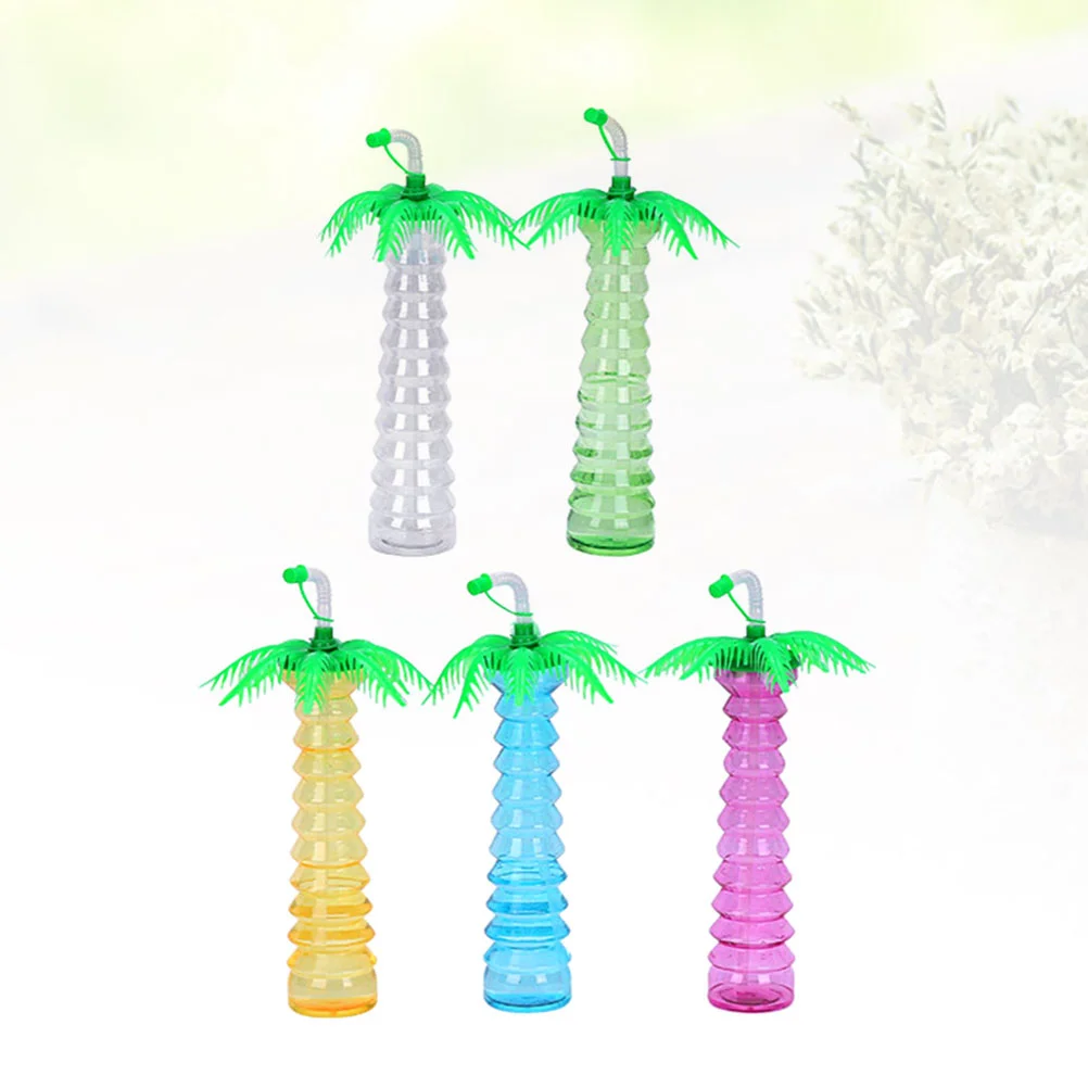 5 Pcs Coconut Palm Cup Tree Shape Bottle Drinking Cups With Lids Child Waterbottle