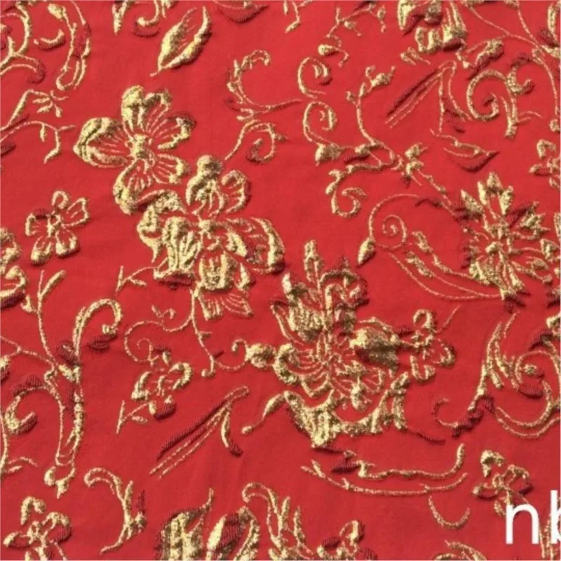 Golden thread embossed flower jacquard fabric style festive wedding dress for mom's clothing shoes and bags