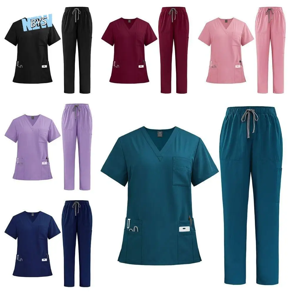 

Soft Pink Clinical Uniform Healthcare Scrub Top & Pants Hospital Doctor Nurse Uniform with Pockets Work Clothes Scrubs Sets Oral
