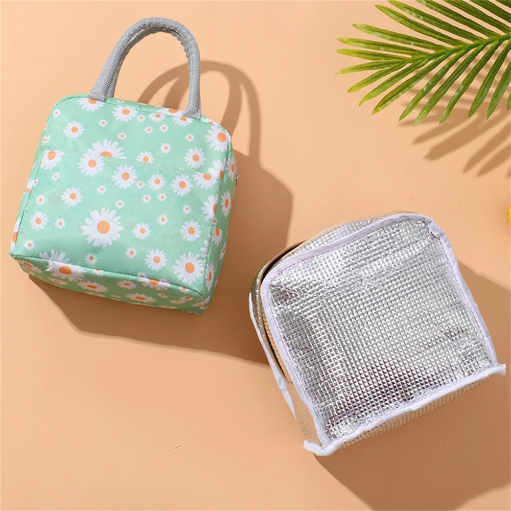 Impermeável Oxford Pano Piquenique Bolsa, isolamento espessado, Bento Pouch, Lancheira De Armazenamento De Alimentos Portátil Sacos, Daisy Impressão Totes