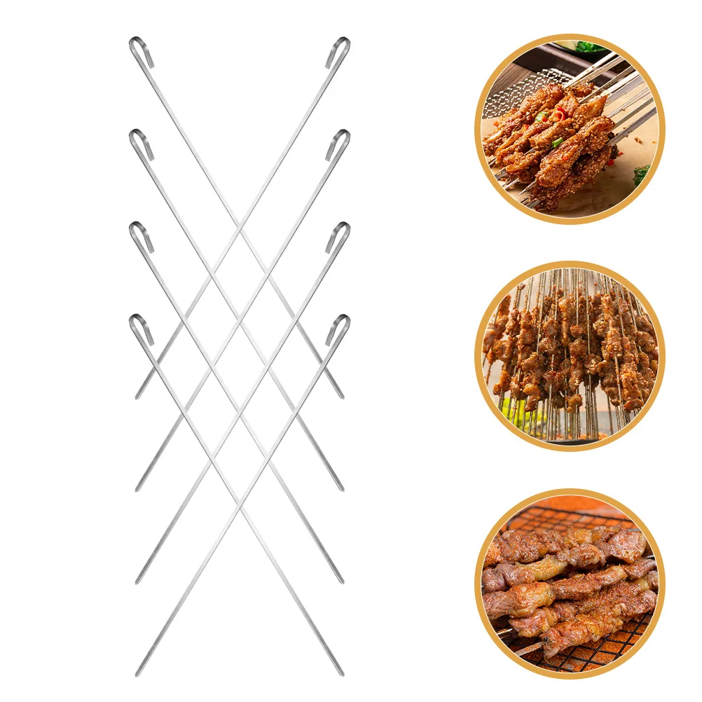 

16pcs Barbecue Skewers Stainless Steel Flat Meat Kebab Picks Reusable Rust-Proof Grill Tools For Outdoor Bbq Shrimp Vegetables
