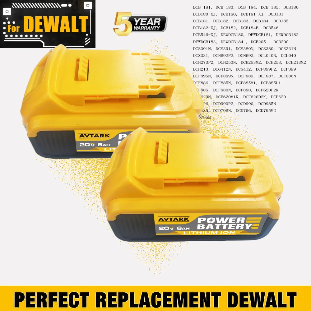 

Original 12000mAh large capacity For DeWalt DCB200 DCB184 DCB203 DCB205 Power Tool Batteries 20 Volt Replacement Li-ion Battery