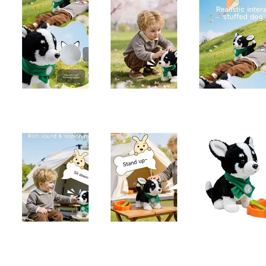 Voice Command Dog Toy Soft Puppy With Touch Reaction and Walking Singing Motion for Pretend Pet Fun Indoors, Black White D2RC
