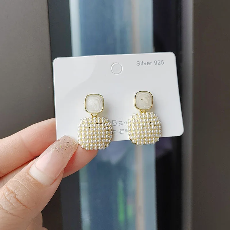 Temperament geometrische Perlen ohrringe eingelegte Strass Persönlichkeit quadratische Tropfen Ohrringe für Frauen Schmuck Geburtstags geschenk