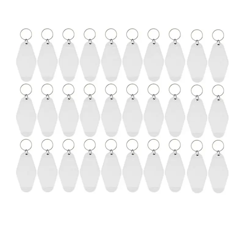A56K 30Pack Motel Keychain Blanks Vintage Motel Keychains Sublimation Blank Keychain for Vinyl DIY Crafting Keychain White