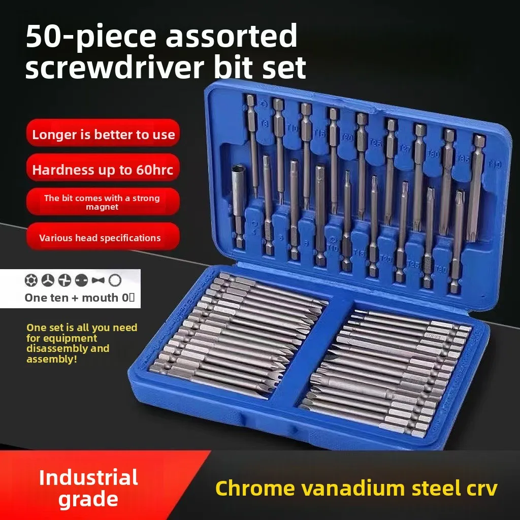 Extended Magnetic Screwdriver Bit Set with 36 to 50 Pieces Cross Triangle Hex Star Bits 1/4 Inch Hex Shank for Furniture
