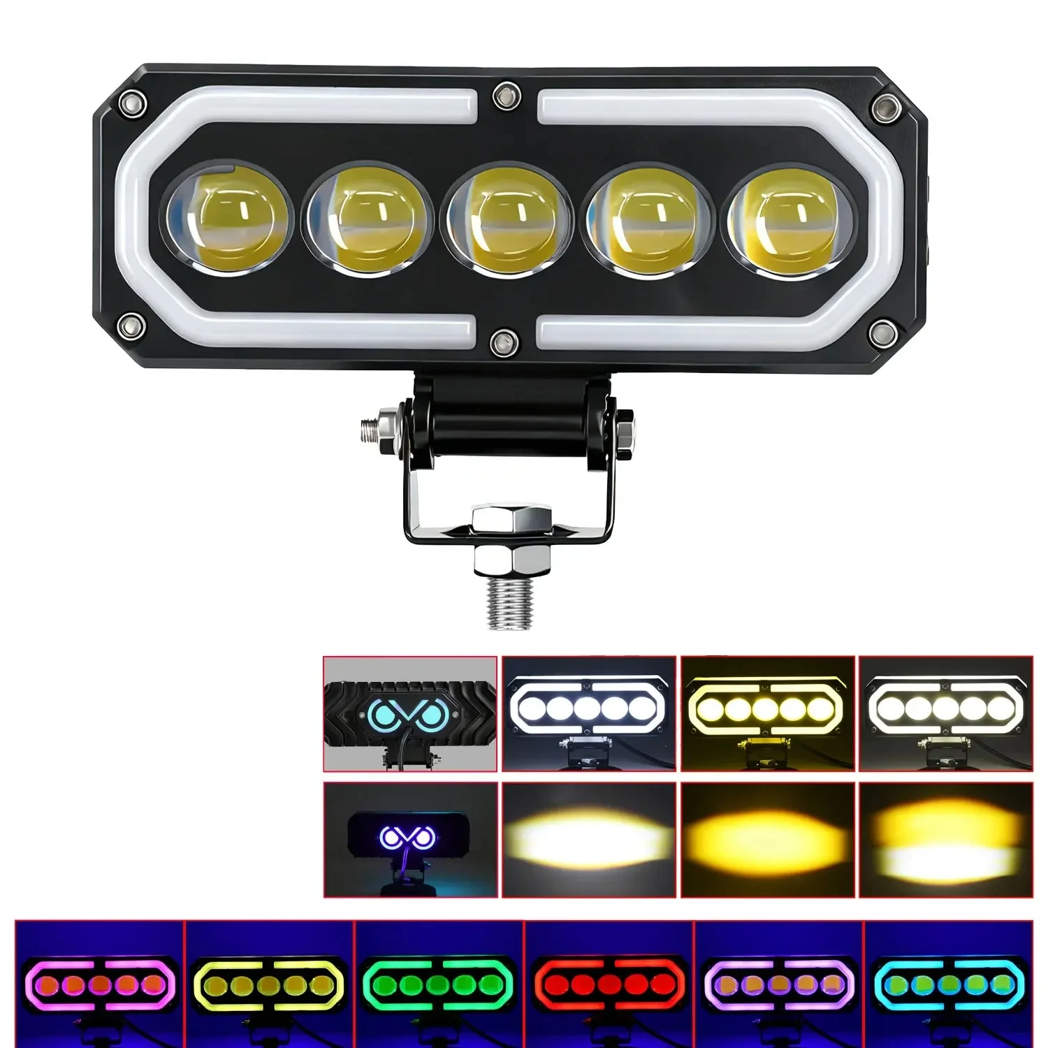 LED Motorcycle LED Spot Light RGB Dual Color Hi/Low Beam Fog Lamps for Car Trucks SUV UTV 12V 80V Lens Headlight Driving Light