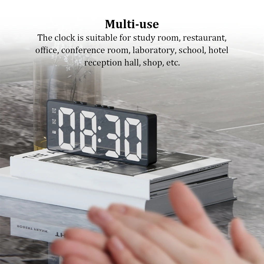 

Digital Alarm Clock Battery Voice Control Temperature Week Display LED Table Decor Thermometer Clocks for Living Room