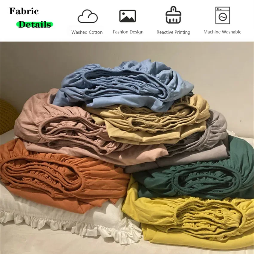 Cotton Fitted Sheet with Elastic Band Anti-Slip Mattress Cover for Single Double Queen King Bed Adjustable Plain Fitted Bedshee