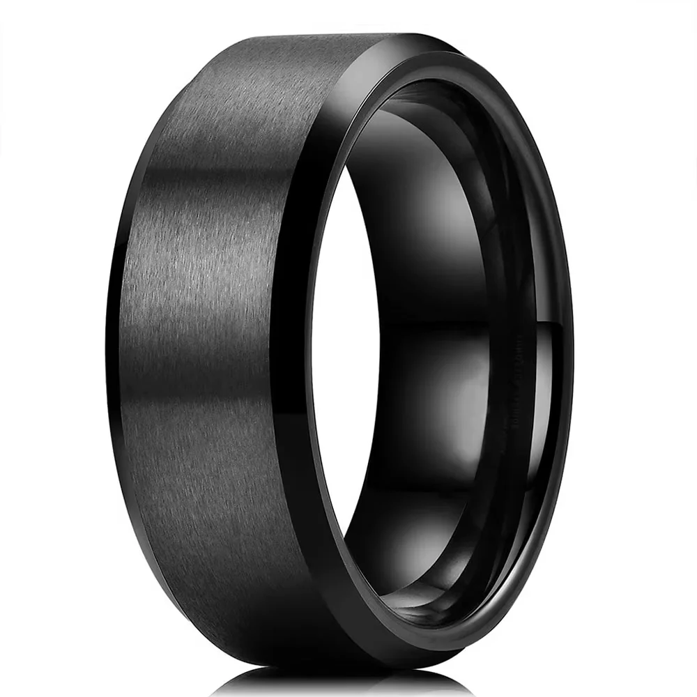 MOREDEAR 8mm Attack on Titan Black Stainless Steel Ring Wings Of Liberty Flag Finger Rings For Men Women Jewelry Anime Fans