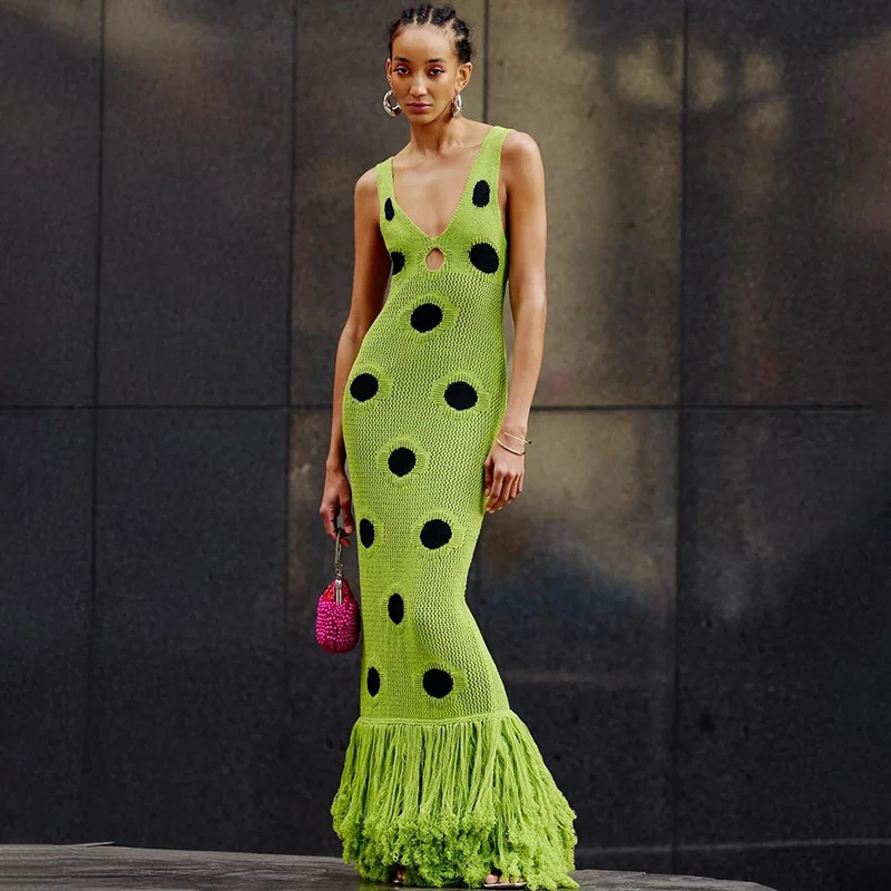 Lady Cloth New Women's Fashion Eye-catching   Erotogenic Sleeveless Polka Dot. Print Hollow Smart Clothes For Women. Lace Beach