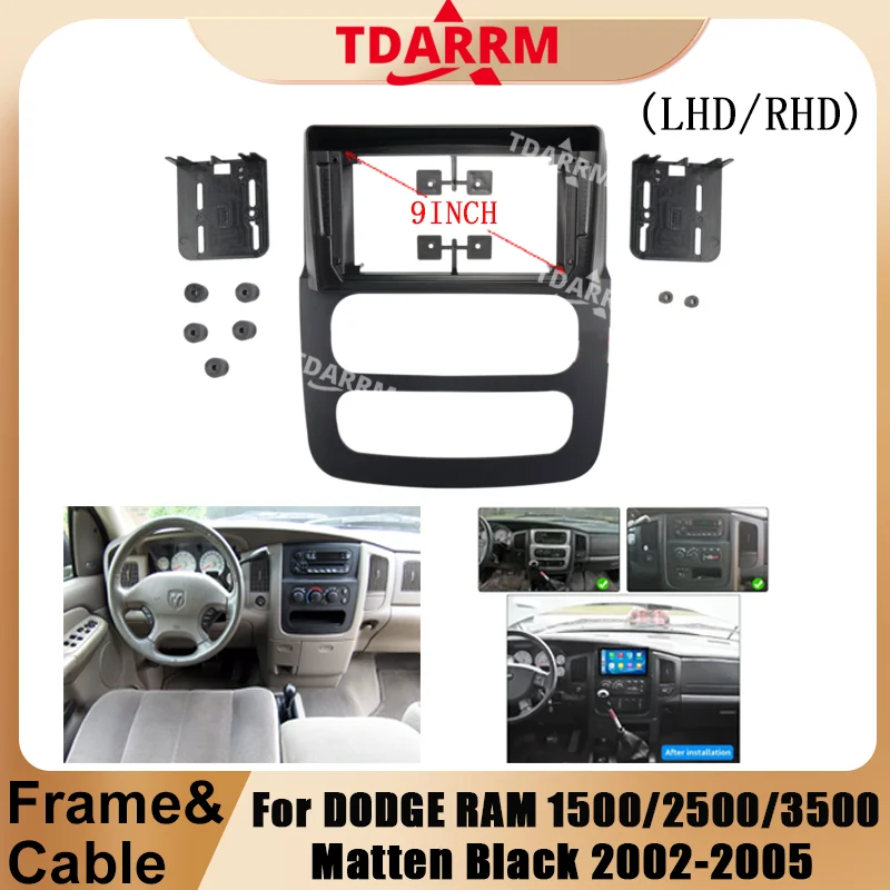 Marco de DVD para coche de 9 pulgadas, Kits de ajuste de tablero de Audio, Panel de Facia, reproductor de Radio, pantalla 2 Din para DODGE RAM 1500/2500/3500 2002-2005, marco de Kit