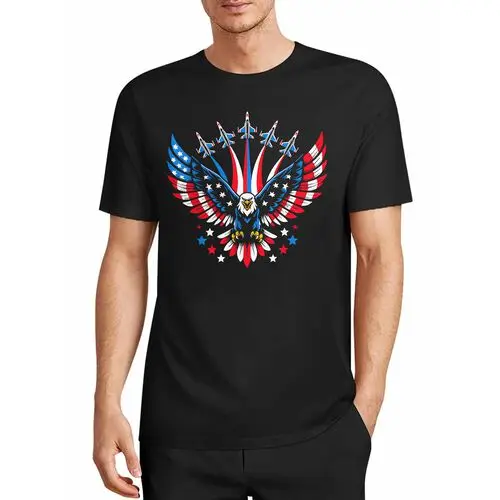 Star and Stripes Bald Eagle Squadron Fighter Jet Patriotic Black T-Shirt