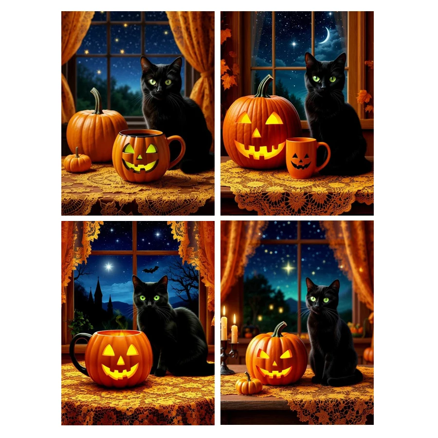 Halloween Black Cat Diamond Painting New Collection 2026 Animals Pumpkin Diy Manual Arts Full Mosaic Embroidery Picture Size